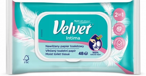 Vlhčený voňavý papier Velvet Intima, 48 listov