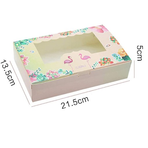 4x Obdĺžnikový box s okienkom na tortu Flamingos