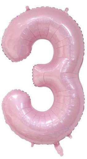 FÓLIOVÝ BALÓN ČÍSLO 3, SVETLO RUŽOVÝ, VEĽKÝ 100 cm