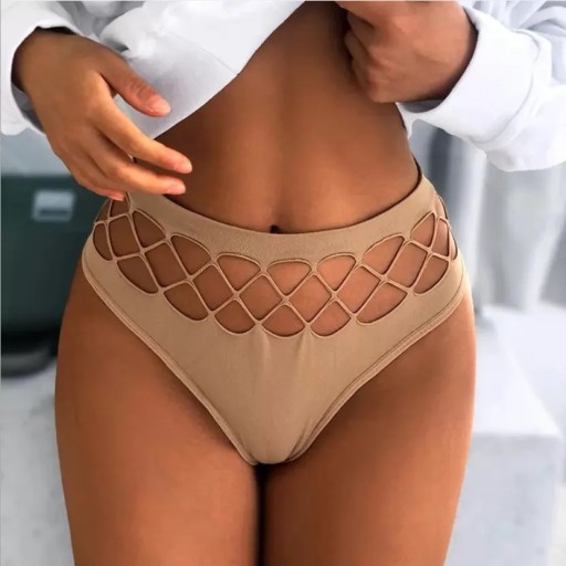 SEXY BÉŽOVÉ DÁMSKE Tangá s vysokým pásom M/L