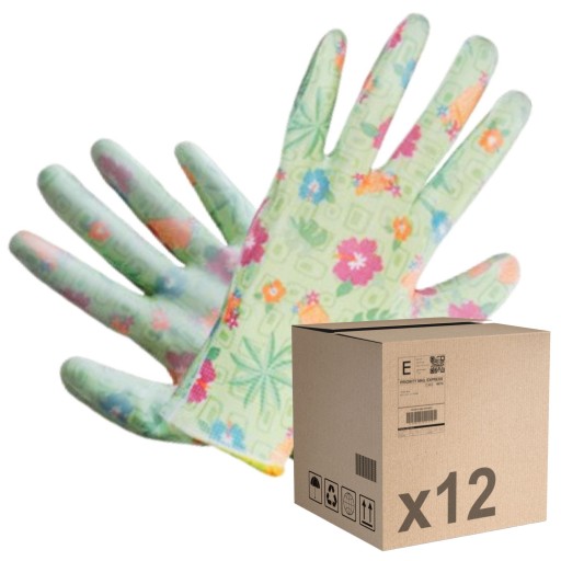 Dámske záhradné rukavice SO ZELENÝMI KVETMI XS x12