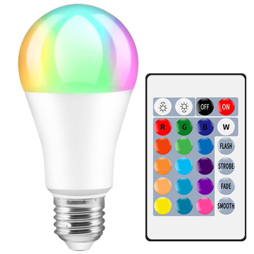 FAREBNÁ LED RGB ŽIAROVKA 9W E27 GUĽOVÁ + IR DIAĽKOVÉ OVLÁDANIE