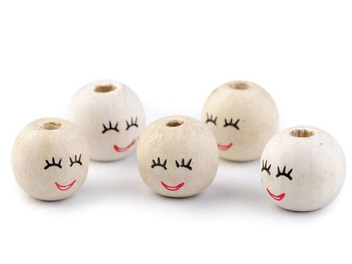 Surové drevené guľôčkové korálky Smajlíkové hlavičky pre anjelov ~18mm 10ks