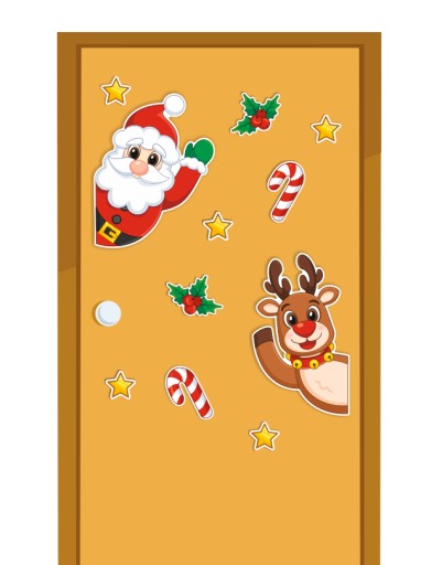 Zimná vianočná dekorácia na okenné dvere SANTA AND THE SINDEER ~A3 obojstranná