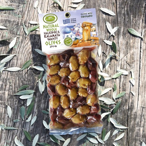 KORVEL Olivy (Kalamata-Halkidiki s oreganom), sada dvoch balení, 500g