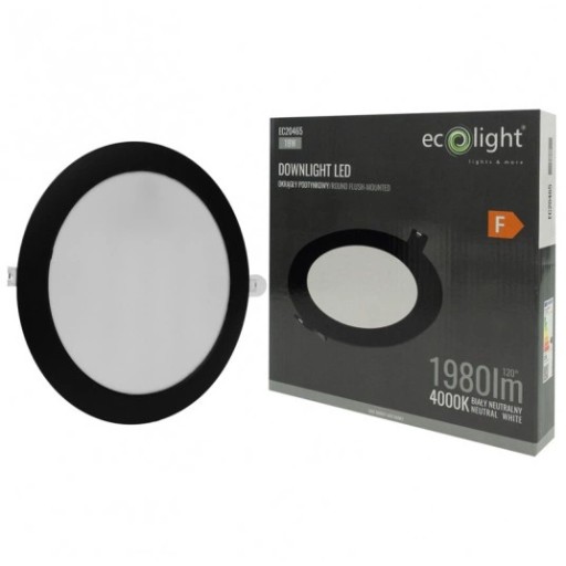 Zapustené stropné LED svietidlo Plafon okrúhle čierne 18W 4000K 22cm