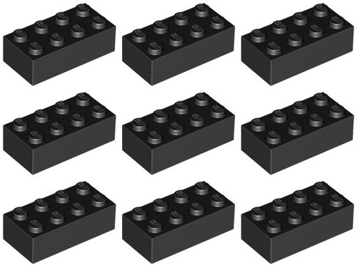 LEGO 3001 BRICK 2x4 čierna NOVINKA (20g) 9 ks.