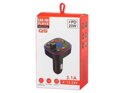 FM VYSIELAČ BLUETOOTH LED RGB MP3 SD BT FAST PD NABÍJAČKA 2xUSB QC 3.0