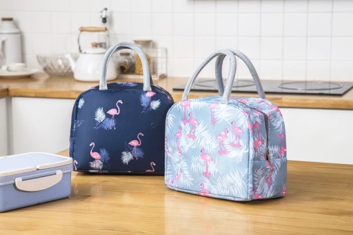 Termálna taška LUNCH BOX Pikniková izolovaná pre jedlo tmavomodré plameniaky