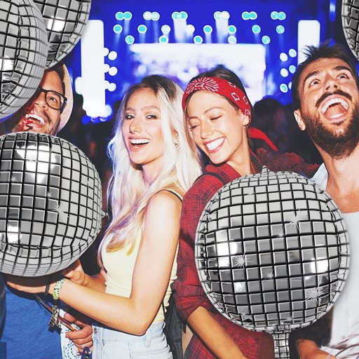 FÓLIOVÝ BALÓN DISCO GUĽA VEĽKÁ 40 CM METALICKÝ STRIEBORNÝ PROM 24h