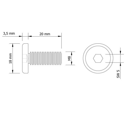 10x skrutka M8 x 20 mm plochá imbusová hlava, nábytková skrutka, metrická čierna