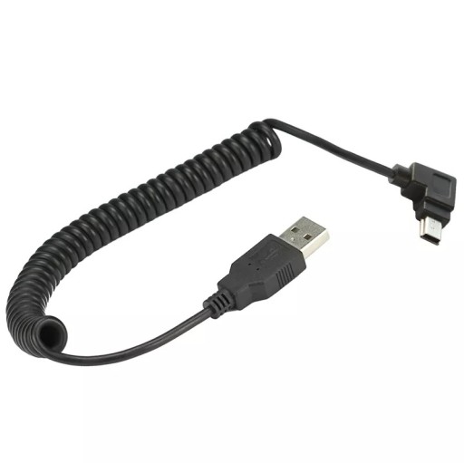 Uhlový USB - Špirálový kábel Mini USB, ĽAVÝ, 1,5 m