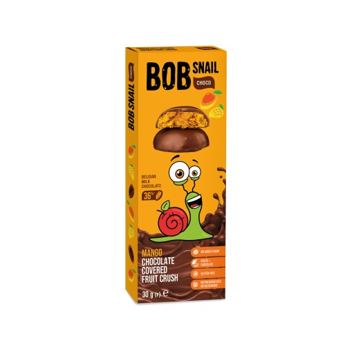 Mangové ovocné sušienky v mliečnej čokoláde 30g BOB SNAIL