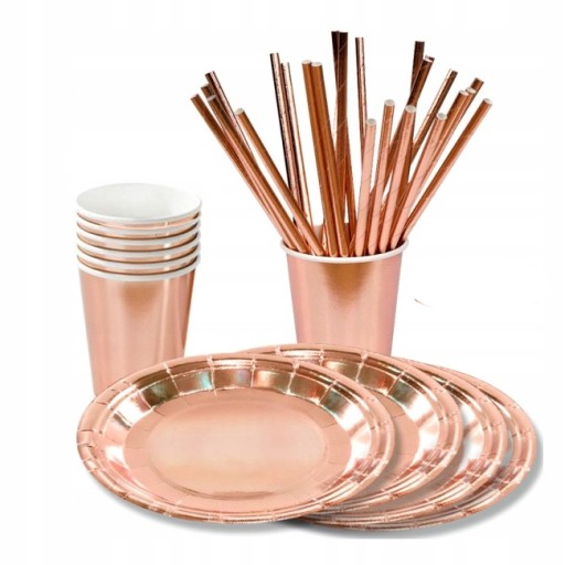 ROSE GOLD Sada tanierov, šálok a slamiek - 6 osôb