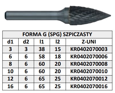 Fréza rotačný pilník zahrotená oceľ 6x18x6 G Krypton