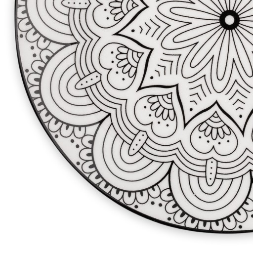 DEZERTNÝ tanier, plytký, tortička, porcelánový dezert, biela, čierna MANDALA
