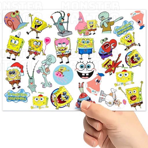 UMÝVAJÚCE DOČASNÉ TETOVANIE PRE DETSKÉ DETSKÉ SPONGEBOB ORIGINÁLNE VZORY