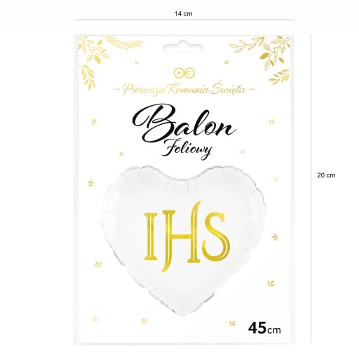 Balónik srdiečko sväté prijímanie IHS 45 cm na HEL