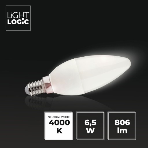 LED žiarovka na sviečku LL C35 6,5W E14 NW biela 806lm LIGHTLOGIC