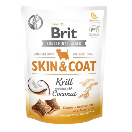BRIT SKIN&COAT funkčná maškrta pre psov Krill s kokosom 150g