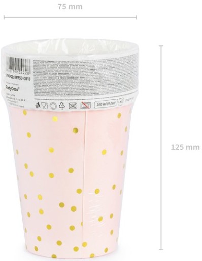 SVETLORUŽOVÉ papierové poháre na NARODENINOVÝ BABY SPRCHOVAČ 1 ROK 260 ml 6 ks
