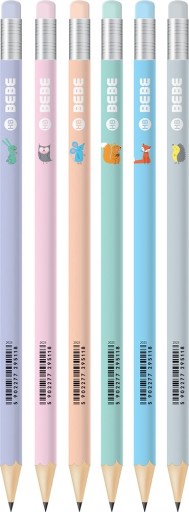 ceruzka s gumou HB INTERDRUK BB KIDS PASTEL MIX