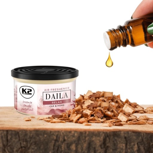 Vôňa do auta K2 DAILA RELAX v plechovke na domáce pačuli