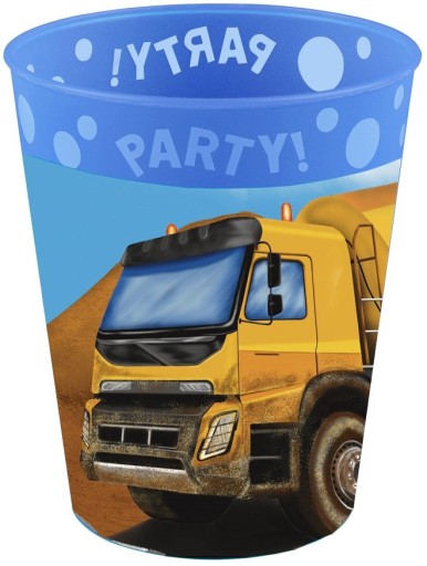 Opätovne použiteľný plastový pohár CONSTRUCTION Mixér na betón Birthday Party 250 ml