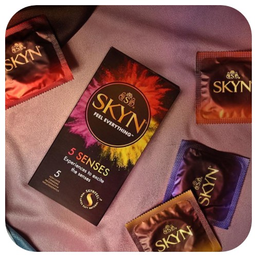 SKYN SENSES stimulujúce kondómy mega tenký hrejivý chladivý mix 5 ks
