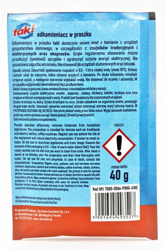 ODVÁPŇOVAČ na kuchynské spotrebiče Varná kanvica Kávovar na espresso v prášku Áno 40 g
