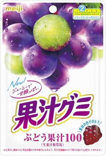 Ovocná šťava Gummy Grape 100%, želé s príchuťou hrozna 51g Meiji Japan