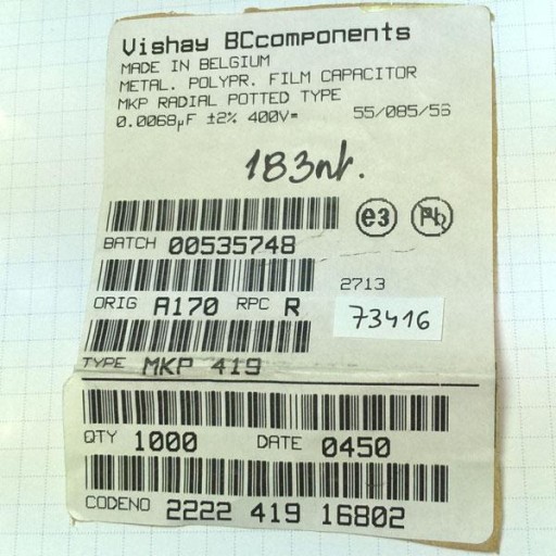 Kondenzátor Vishay BC 6.8nF 400V R5 2% MKP419 x5