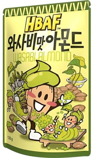 Kórejské mandle, pražené arašidy, príchuť wasabi, 120g sáčok HBAF Kórea