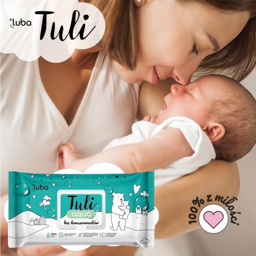 Vlhčené obrúsky pre deti LUBA Tuli AQUA - 99% Voda - 60 listov