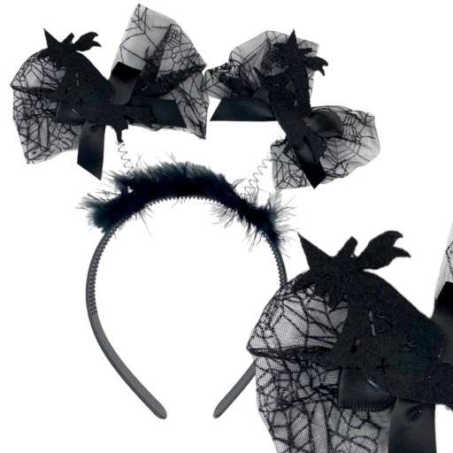 HALLOWEENská čelenka WITCH ON A METLA Black Witch Baba Yaga
