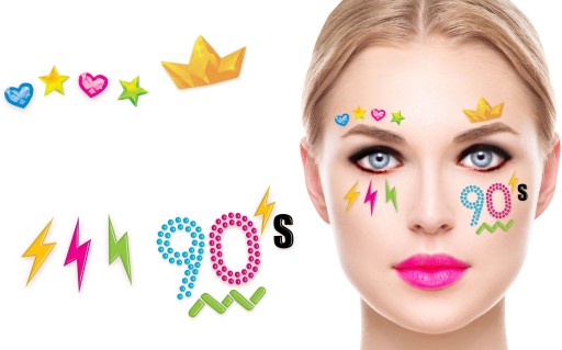 Nálepky Šperky Kryštály Dekorácia na tvár Disco 90. karnevalový ples