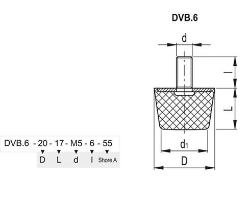Vibračný izolátor DVB.6-25-17-M6-18-55 - kolík so závitom