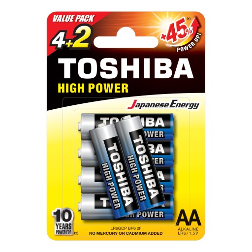 6x alkalické batérie TOSHIBA FINGERS LR6 AA