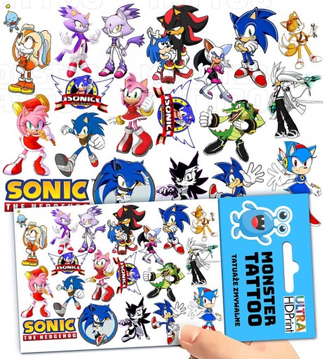 UMÝVAJÚCE DOČASNÉ TETOVANIE PRE DETI DETSKÉ SONIC ORIGINÁLNE DIZAJNY
