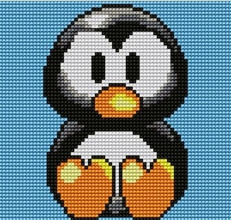 Plátno s potlačou 11ct na učenie výšivky tučniaka (5204) 15x15 cm pre deti
