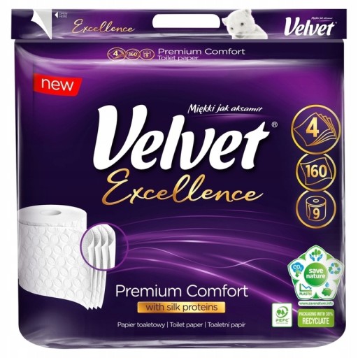 VELVET Excellence Toaletný papier 4w 160 listov SOFT s hodvábom 9 kotúčov