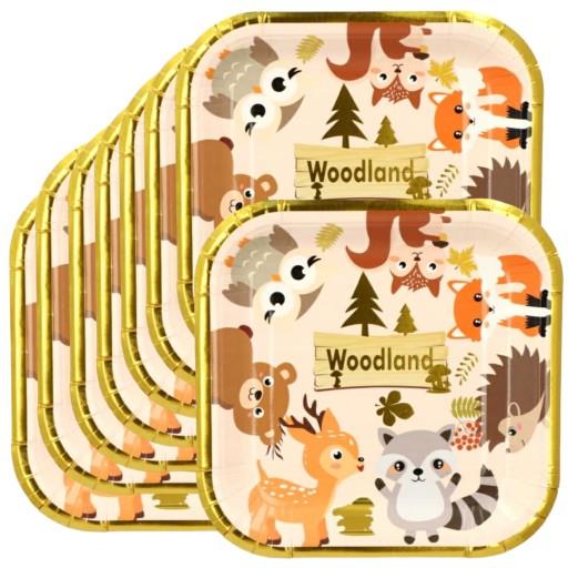 Woodland papierové taniere lesné zvieratká 18cm SOVA LÍŠKA LES