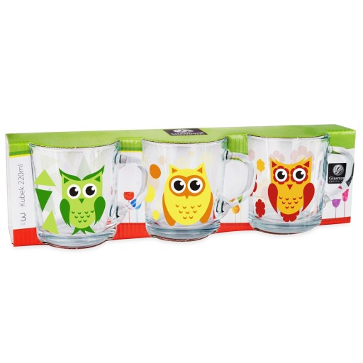 Sklenené hrnčeky Glasmark poháre Tola 200ml Mix Owls 3 ks