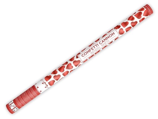 Tubusové vystreľovacie konfety, 80 cm, červené srdiečka
