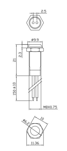 LED indikátor 10mm 12V kovový červený