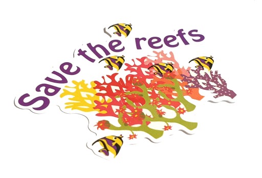 Potápačská nálepka s nápisom save the reefs