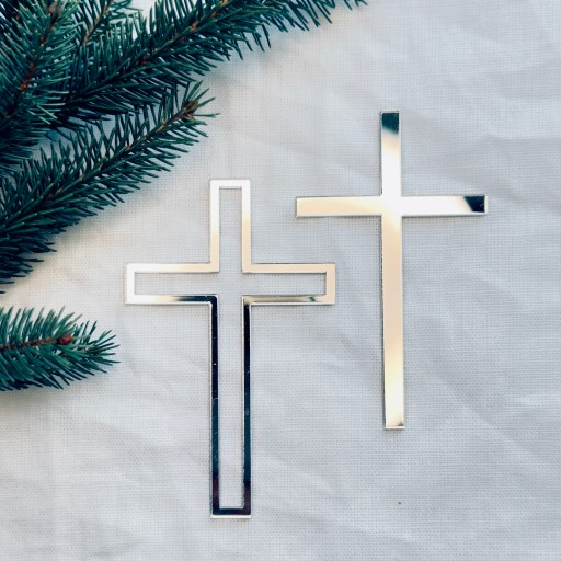 Topper na bočnú tortu Cross, 2 kusy, 2v1, strieborné plexi
