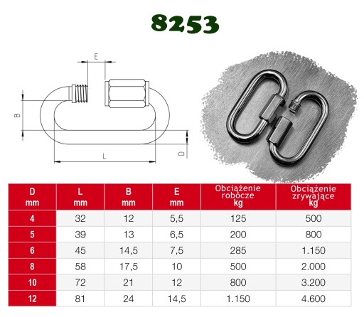 6mm KARABÍNA 6x45 SKRUTKOVANÝ ČLÁNOK kyselinovzdorná nerez A4 8253