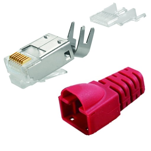 Telegartner RJ45 zástrčka 6a 7, červený gumený kryt