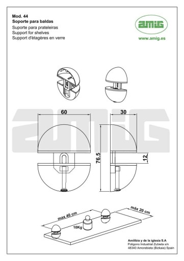 Podpora držiaka sklenenej police Gold 12mm OUTLET